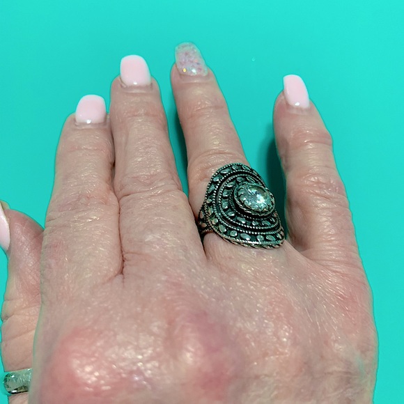 sterling silver filigree .925 ring Sz 8 - Picture 1 of 6